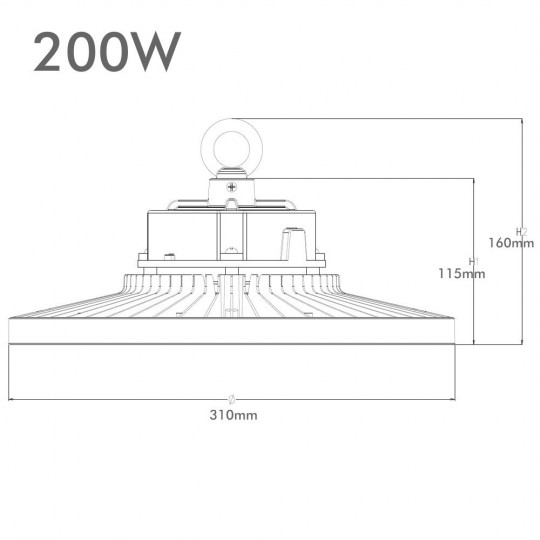 Campana industrial LED UFO INTELIGENTE 200W OSRAM Chip 150lm/w IP65