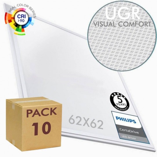 PACK 10 Painel LED 62x62 44W - Philips CertaDrive - UGR17 - CRI+92